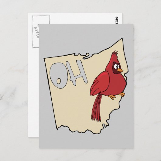 オハイオOHマップ&(鳥)ショウジョウコウカンチョウバードマンガアートモットー ポストカード (正面/裏面)