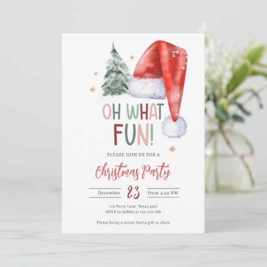 オハイクリスマスおもしろいパーティーホリデーサンタハット 招待状 (スタンド正面)