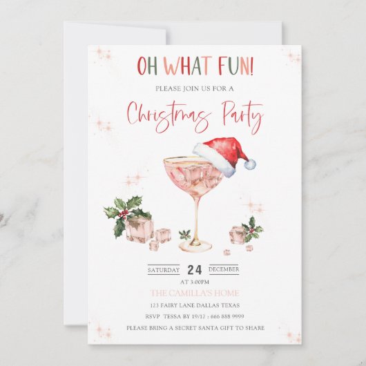 オハイサンタおもしろいハットクリスマスパーティの招待状 招待状 (正面)