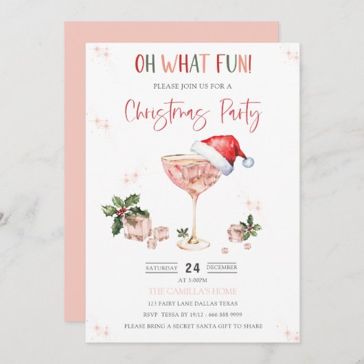 オハイサンタおもしろいハットクリスマスパーティの招待状 招待状 (正面/裏面)