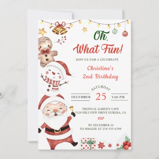 オハイサンタおもしろい雪だるまクリスマス誕生日 招待状 (正面)