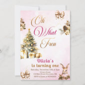 オハイピンクおもしろいウィンタークリスマスツリー誕生日 招待状 (正面)