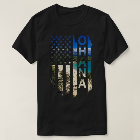 オハハワイサマーサンセットアメリカ国旗 Tシャツ (デザイン正面)