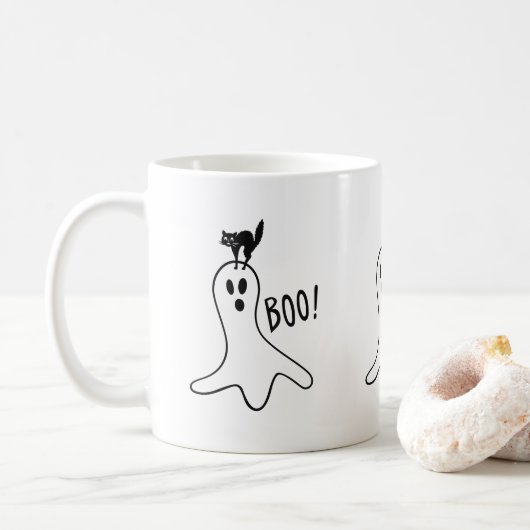 オバケと黒猫のハロウィン スプーキー かわいい コーヒーマグカップ (ドーナツ)