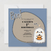 オバケのブルー　ハロウィン１歳の誕生日パーティー 招待状 (正面)