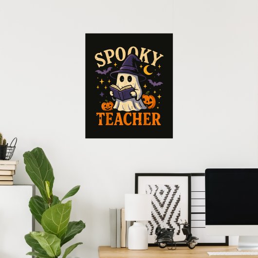 オバケの先生のハロウィン お化け 読書 ポスター (ホームオフィス)