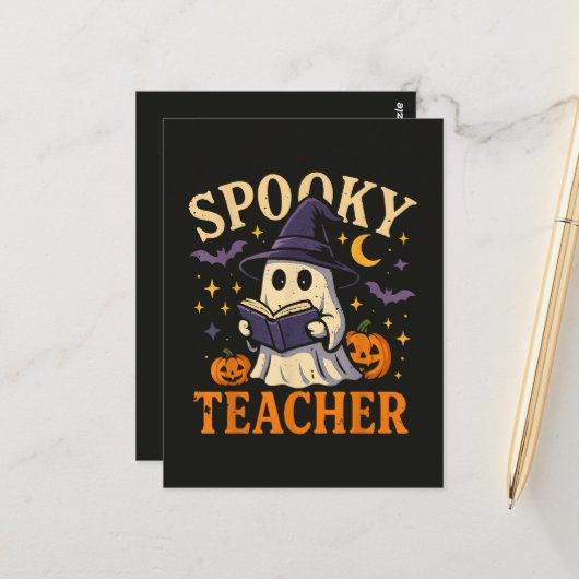 オバケの先生 ハロウィン かわいい お化け 読書 ポストカード (正面/裏面インサイチュ)