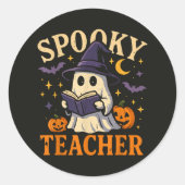 オバケの先生 ハロウィン かわいい お化け 読書 ラウンドシール (正面)