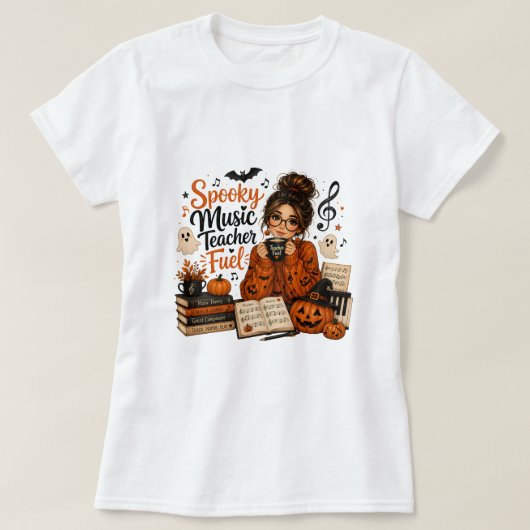 オバケの音楽教師の元気の源 ハロウィン レディース Tシャツ (デザイン正面)
