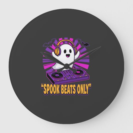 オバケのDJハロウィンビートデザイン1 ラージ壁時計 (正面)