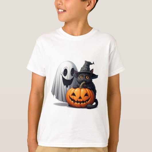 オバケ猫のかぼちゃ ハロウィン 🎃 Tシャツ (正面)