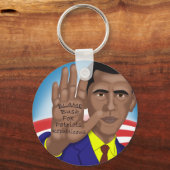 オバマがテレプロンプターで取引 キーホルダー (正面)