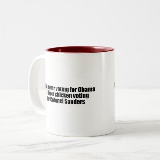 オバマのために投票している納税者は鶏のようです ツートーンマグカップ (正面左)