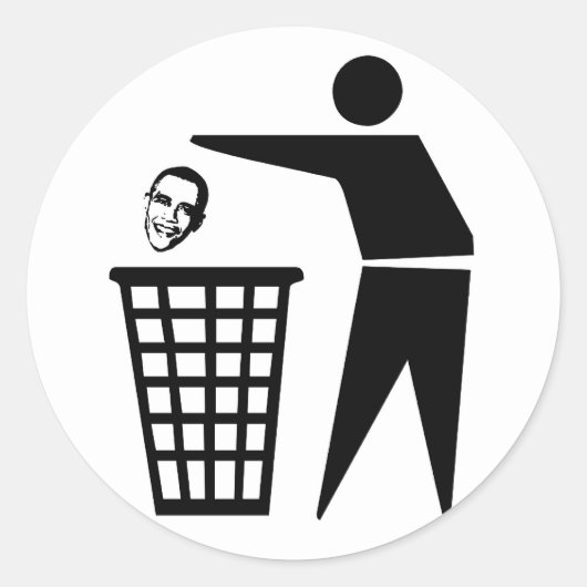オバマのステッカーを捨てる ラウンドシール (正面)