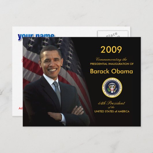 オバマの就任式のパーティの招待状 インビテーションポストカード (正面/裏面)