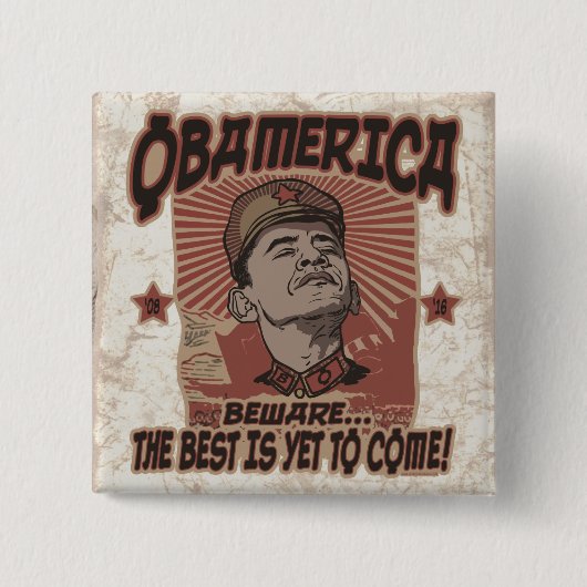 オバマのObamericaを用心して下さい 缶バッジ (正面)