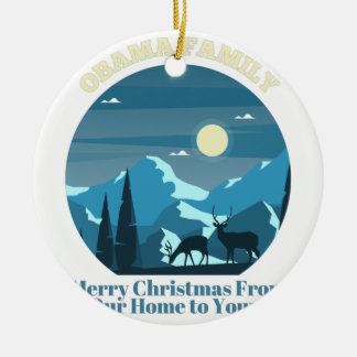 オバマ一家が我が家からクリスマスを楽しむ セラミックオーナメント