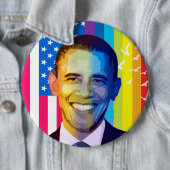 オバマ大統領ポートレート・レインボー・アメリカ国旗 缶バッジ (インサイチュ)