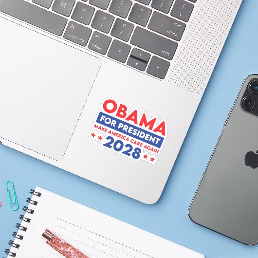 オバマ大統領2028年に再びアメリカを気に作る シール (ノートパソコンとiPhone)