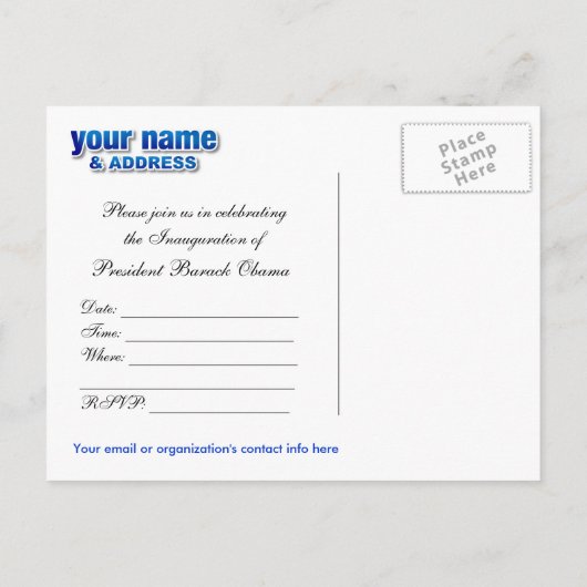 オバマ就任式パーティの招待状葉書 インビテーションポストカード (裏面)