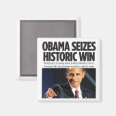 オバマ氏が歴史的な勝利の磁石を掴む マグネット (正面/裏面)