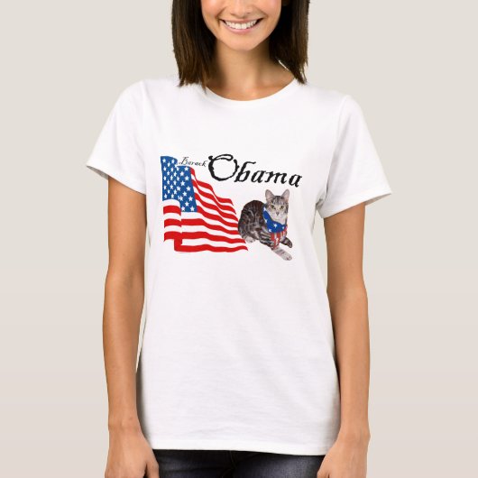 オバマ氏の愛国的なアメリカン・タビー猫 Tシャツ (正面)