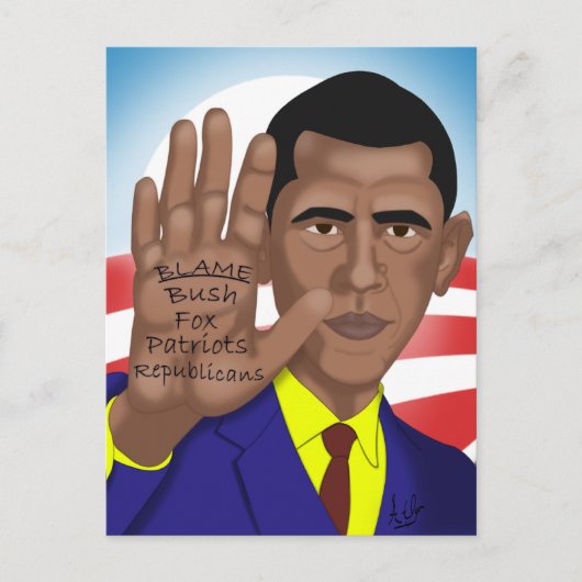 オバマ氏，テレプロンプターで貿易 ポストカード (正面)