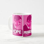 オバマ-希望、進歩は、暗いピンクのマグを変えます コーヒーマグカップ (正面左)