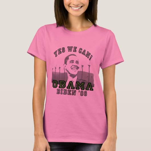 オバマ+Yes+We+Can+長袖レディースTシャツ Tシャツ (正面)