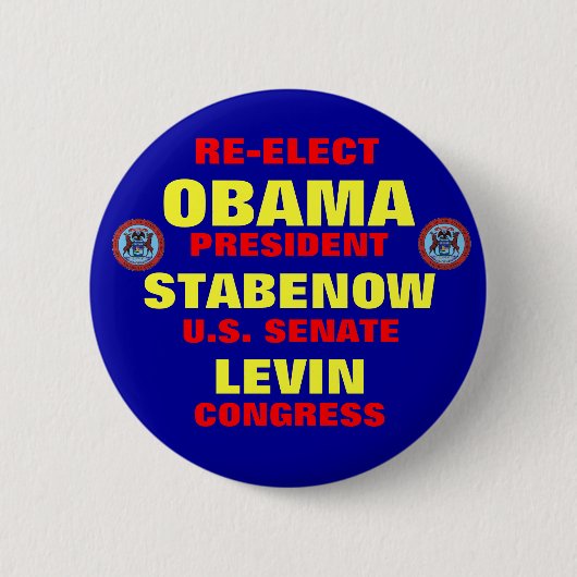 オバマStabenow Levinのためのミシガン州 缶バッジ (正面)