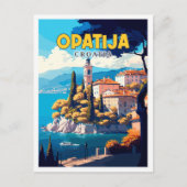 オパティジャクロアチアヴィンテージ旅行イラストレーション ポストカード (正面)