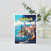 オパティジャクロアチアヴィンテージ旅行イラストレーション ポストカード (スタンド正面)