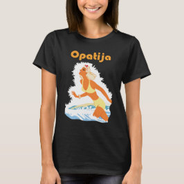 オパティヤ クロアチア ビーチ ガール オレンジ トラベル Tシャツ