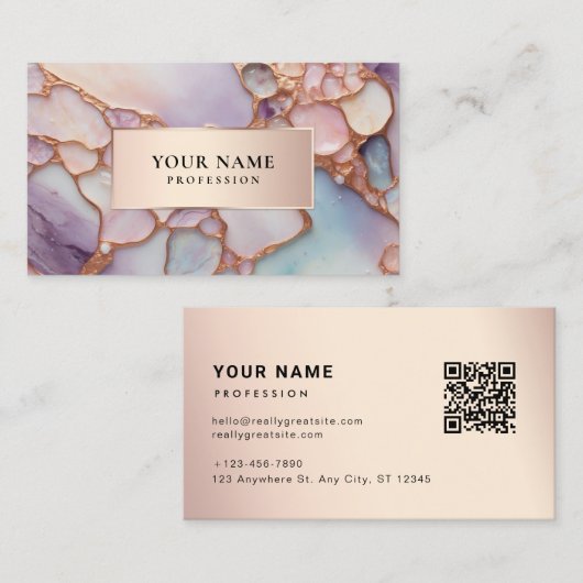 オパルアガテストーン&大理石QRコードラグジュアリー 名刺 (正面/裏面)