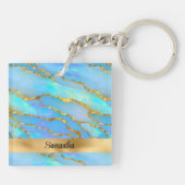 オパーソナライズされたフェイクパル石と金ゴールド キーホルダー (裏面)