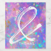 オパールと金ゴールドはっきりしたミニマモダンリス結婚ト ワインラベル (シングルラベル)