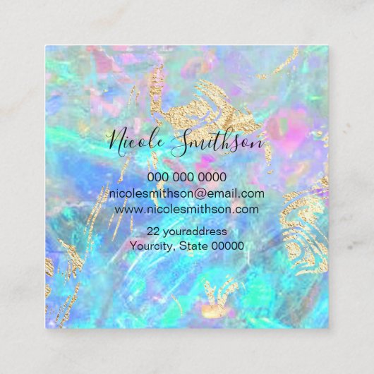 オパールの質感とフェイク金ゴールド詳細スクエアブシン スクエア名刺 (裏面)