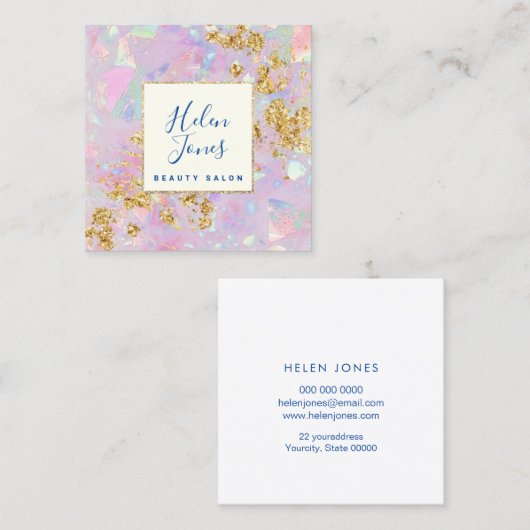 オパールインスパイアクフェイク・チュンキー・グリッター・詳細 スクエア名刺 (正面/裏面)