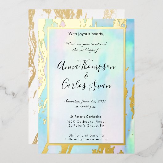 オパールエレガントゲモダンムストーン金ゴールド詳細 箔招待状 (正面/裏面)