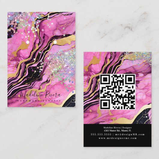 オパールエレガントブラック大理石イヤリング表示カード コーリングカード (正面/裏面)