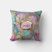 オパールカラフルおよび液体金ゴールドパーソナライズされた クッション (正面)