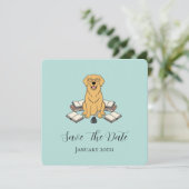 オパールカラーのスイートな学生の犬の卒業Save The Date セーブザデート (スタンド正面)