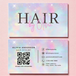 オパールグリッターQRコード ヘアスタイリスト モダン 名刺