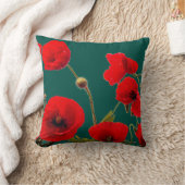 オパールシアン深いレッカラフルドポピフラワーフローラ クッション (ブランケット)