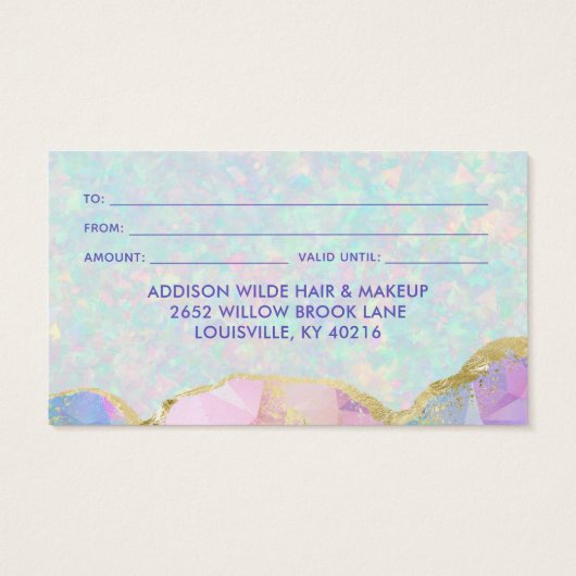 オパールジェムストーンパステルビジネスギフトカード (裏面)