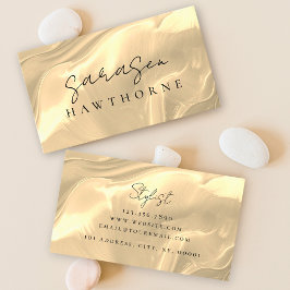 オパールストーンエレガント金ゴールドラグジュアリースクリプト名 名刺