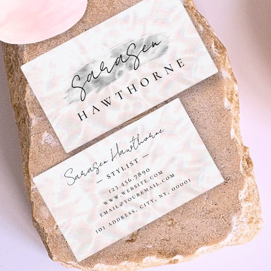 オパールストーンシルバーブラシストロークラグジュアリー 名刺