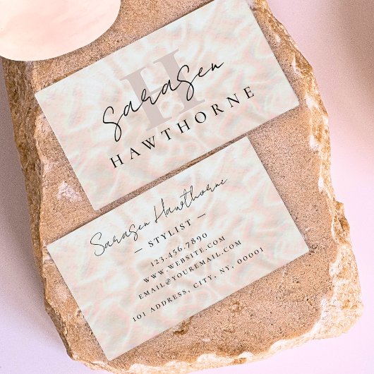 オパールストーンバラ金ゴールドモノグラムイニシャルスクリプト名 名刺