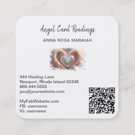 *~*オパールダブルハートQRエンジェルウィングAP78ホワイト スクエア名刺 (裏面)