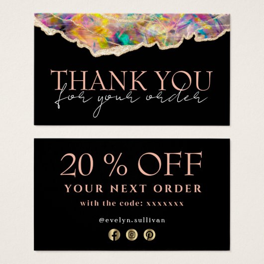 オパールデザインブラック感謝していユーディスカウントカード (正面&裏面)